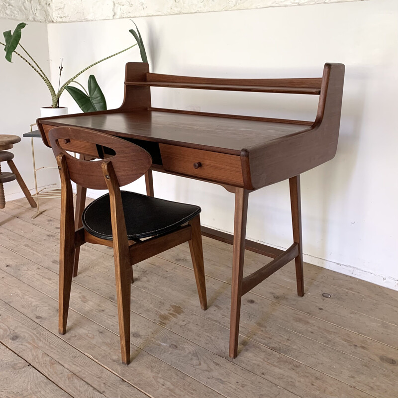 Vintage teak desk by Jacques Hauville for Bema, 1960s