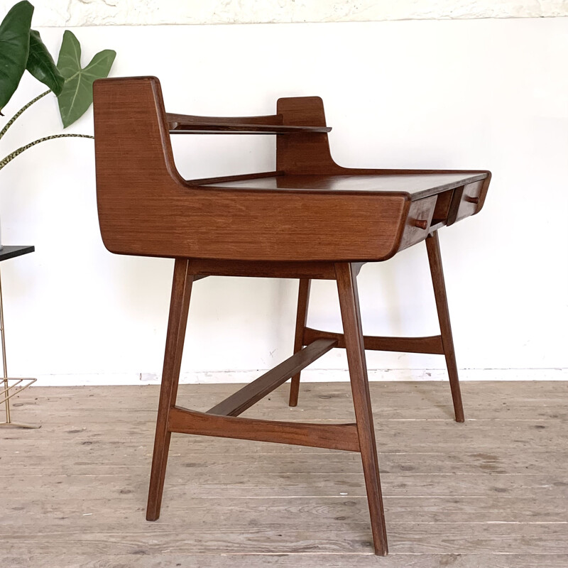 Vintage teak desk by Jacques Hauville for Bema, 1960s