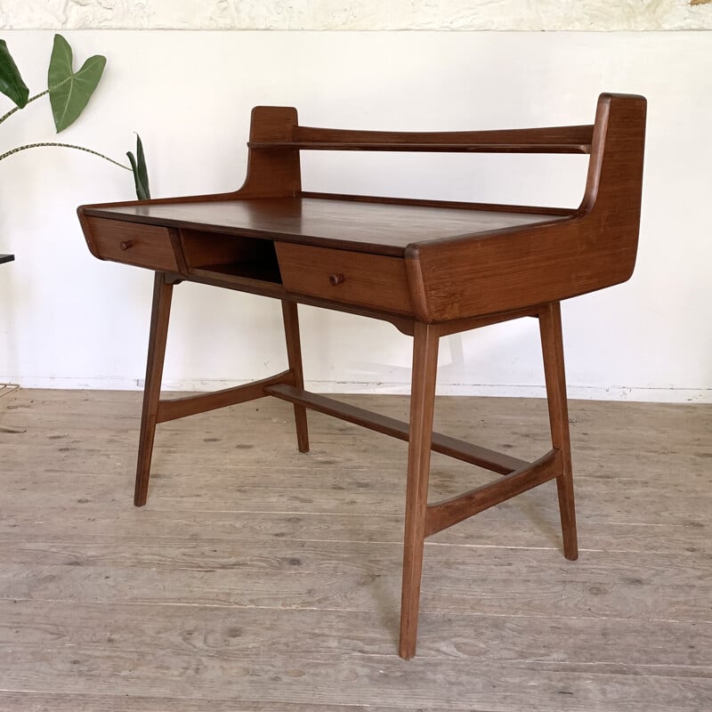 Bureau vintage en teck de Jacques Hauville pour Bema, 1960