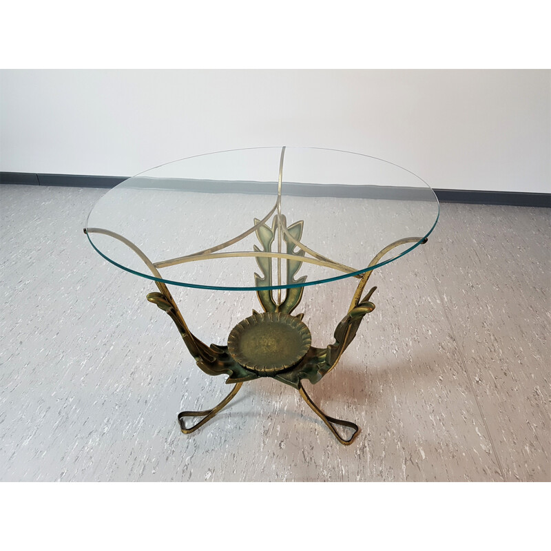 Round vintage side table in brass and glass by Pier Luigi Colli, 1950