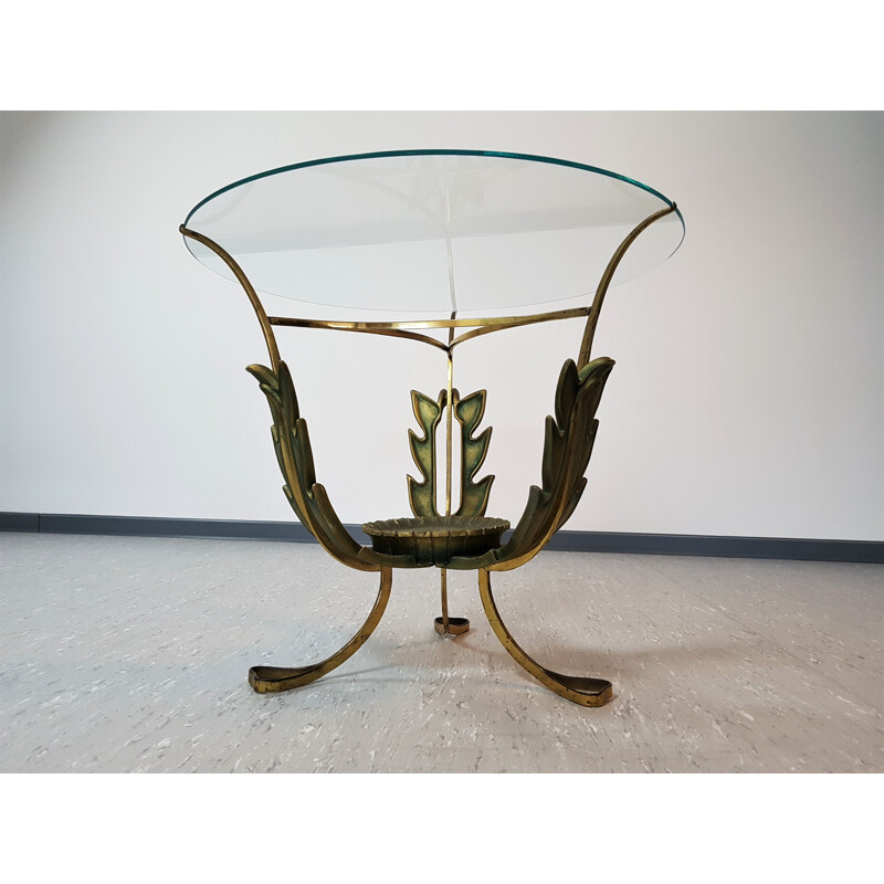Round vintage side table in brass and glass by Pier Luigi Colli, 1950
