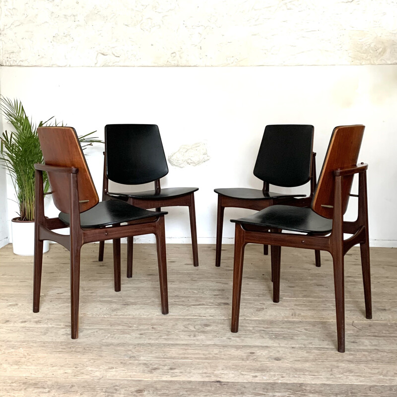 Set of 4 vintage teak chairs by Arne Hovmand Olsen for Mogens Kold, Denmark