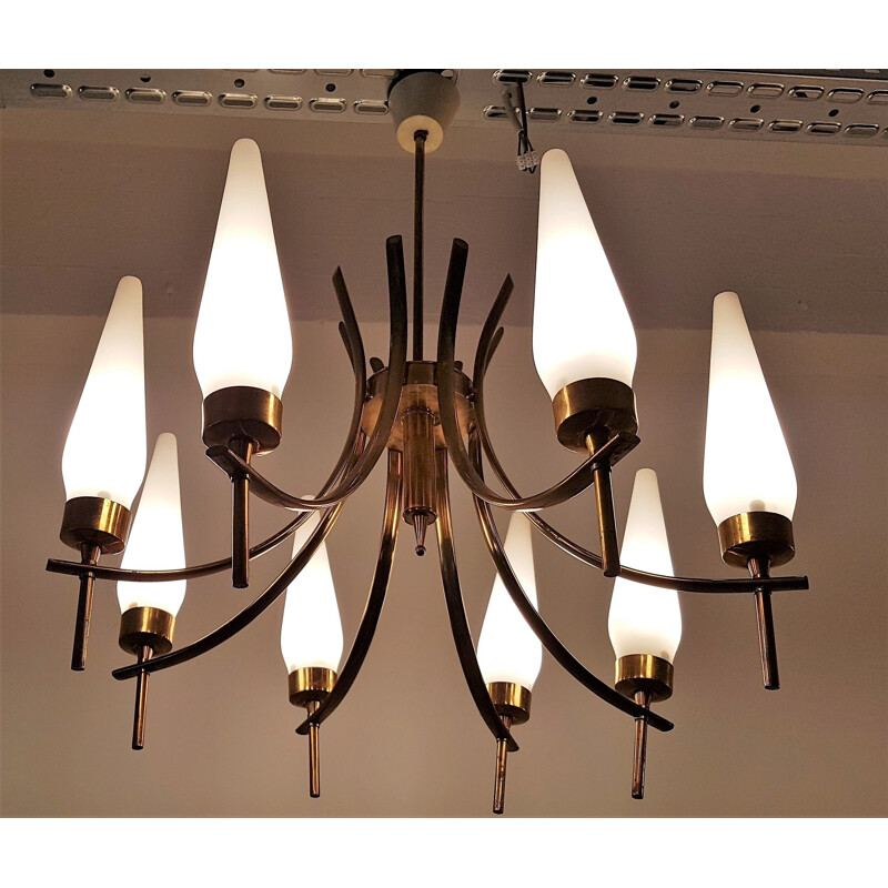 Lampadario italiano in ottone e vetro "Tulipano" - 1950