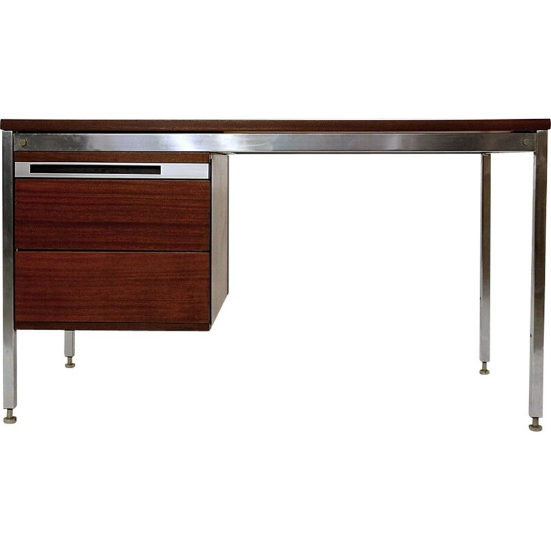 Vintage chroom en mahonie bureau van Pierre Guariche, Frankrijk 1960