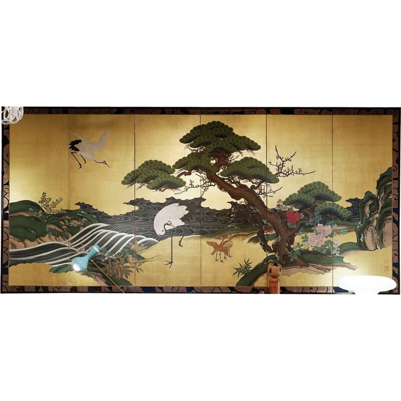 Décoration murale vintage japonaise à six panneaux