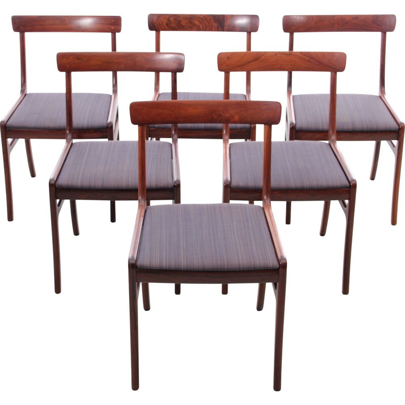 Ensemble de 6 chaises vintage scandinaves en palissandre modèle Rungstelund, 1960