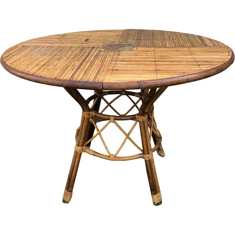 Tavolo vintage in bambù arrotolato di Audoux et Minet