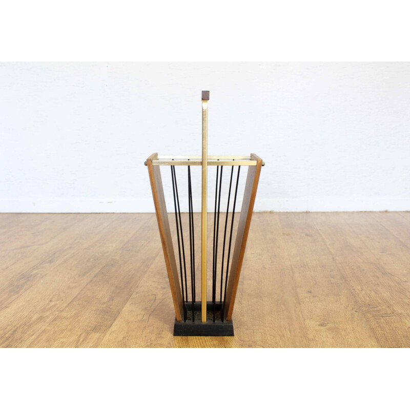 Vintage teak and brass umbrella stand, 1960s