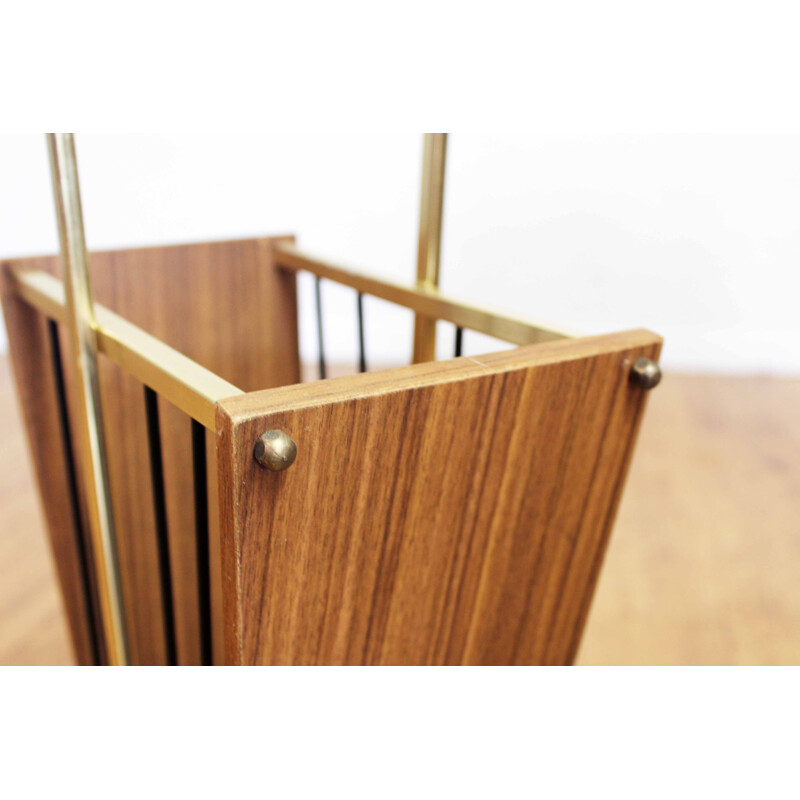 Vintage teak and brass umbrella stand, 1960s