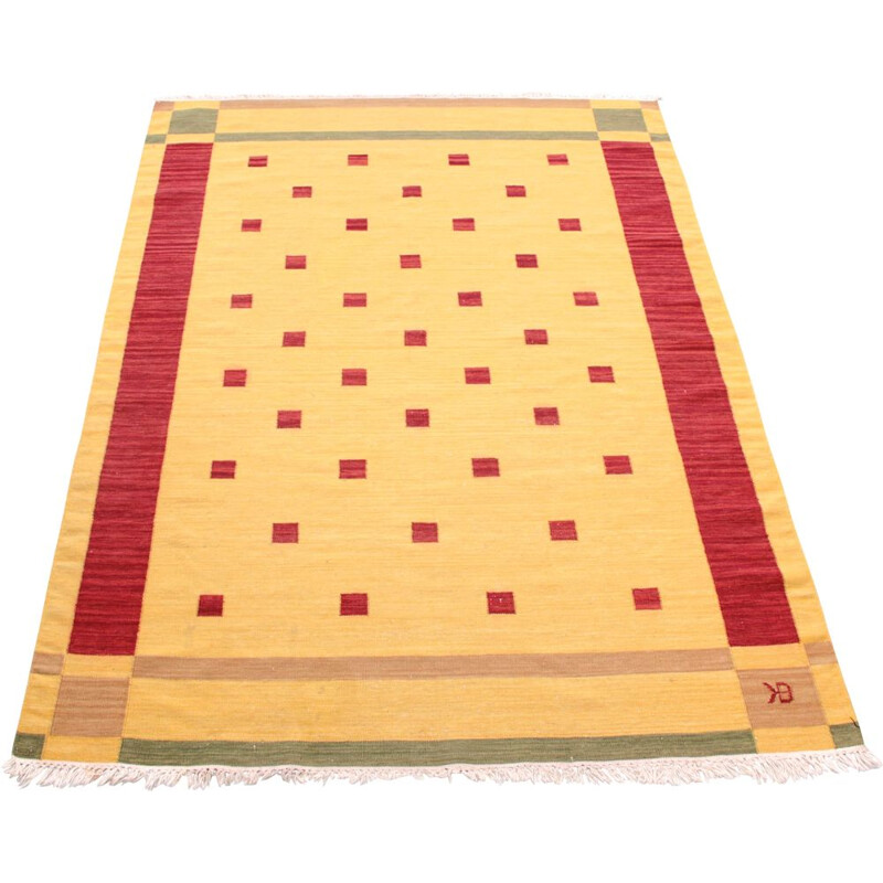 Vintage handgeweven wollen tapijt uit KB, Zweden