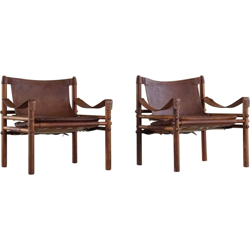 Pair of Sirocco Safari vintage armchairs by Arne Norell AB,  Sweden 1960s