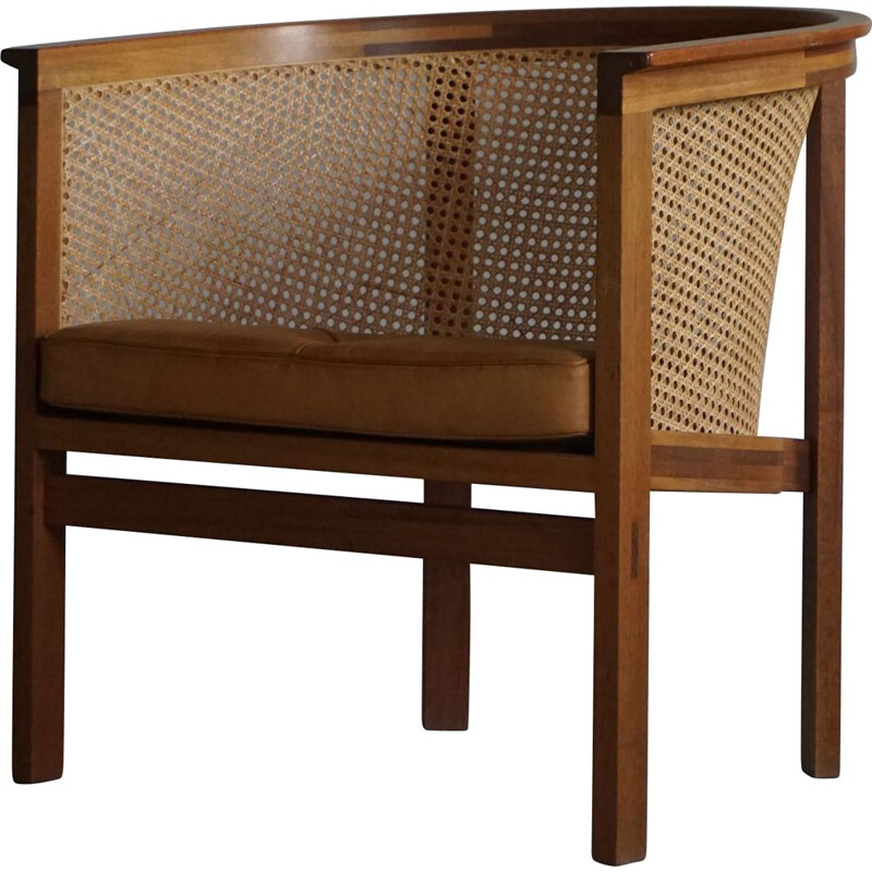 Mid century armchair in cane and leather by Rud Thygesen King & Johnny Sørensen for Botium, 1970s
