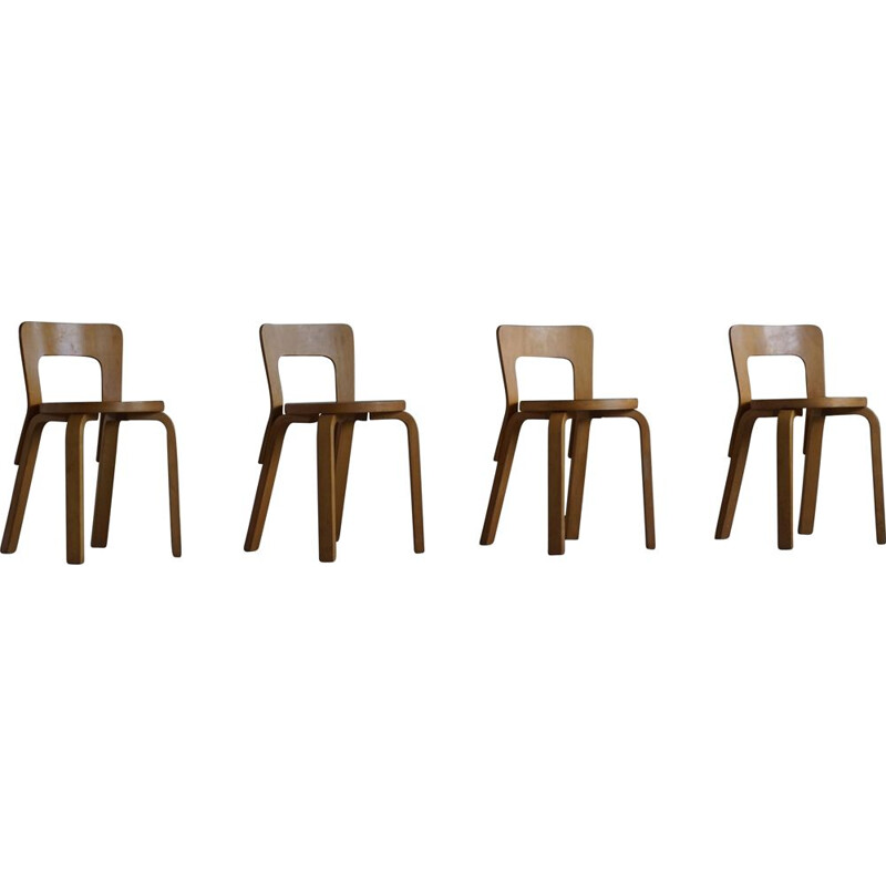 Satz von 4 Vintage-Stühlen Modell 65 moderner Stil von Alvar Aalto für Artek, 1950