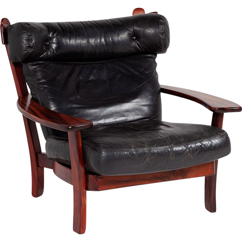 Mid-century modern Ox lounge chair in leather and rosewood by Sergio Rodrigues, 1960s