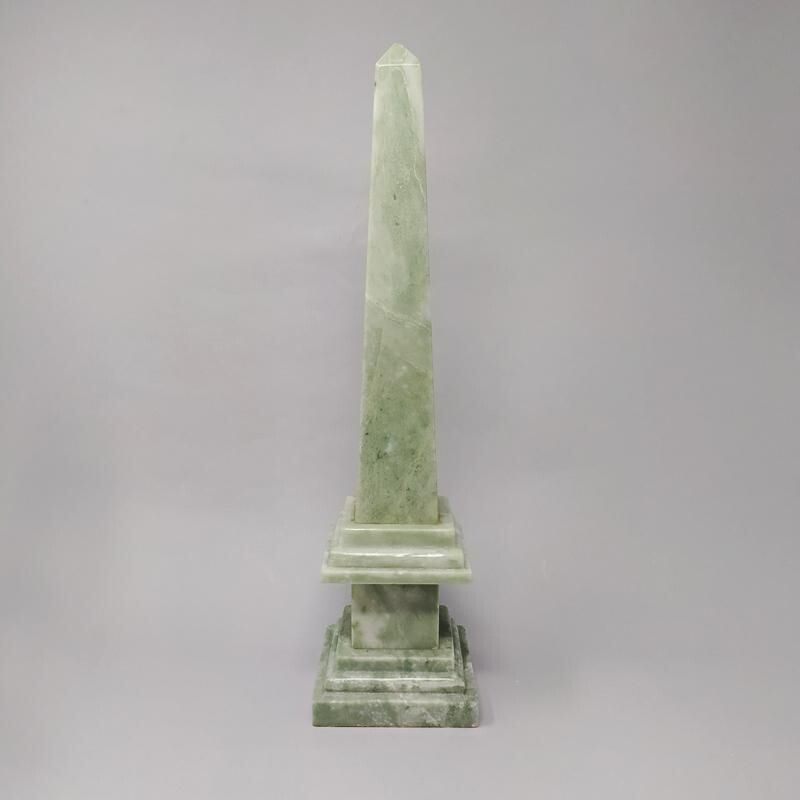 Pair of vintage handmade green marble obelisks sculptures, Italy 1960s