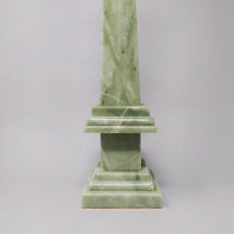 Pair of vintage handmade green marble obelisks sculptures, Italy 1960s