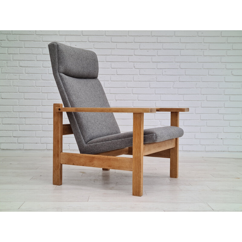 Vintage GE 163A oak and wool armchair by H.J.Wegner, Denmark 1970s