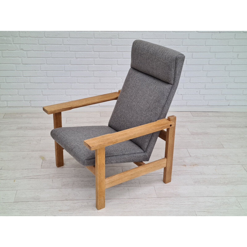 Vintage GE 163A oak and wool armchair by H.J.Wegner, Denmark 1970s