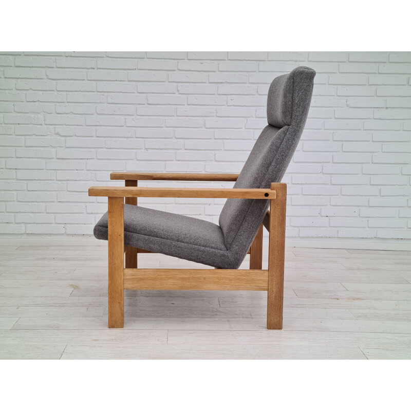 Vintage GE 163A oak and wool armchair by H.J.Wegner, Denmark 1970s