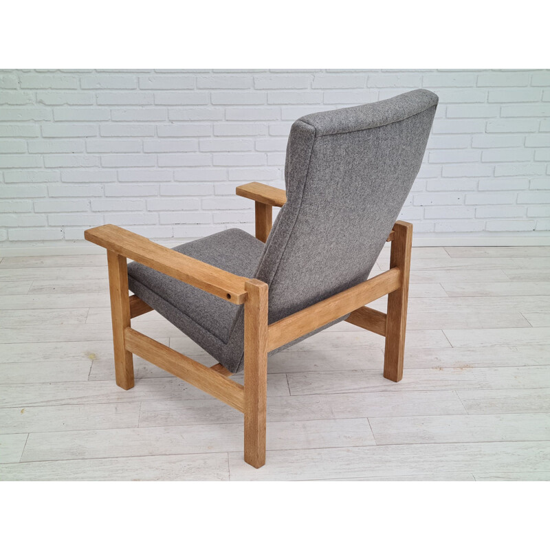 Vintage GE 163A oak and wool armchair by H.J.Wegner, Denmark 1970s