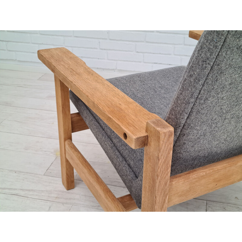 Vintage GE 163A oak and wool armchair by H.J.Wegner, Denmark 1970s