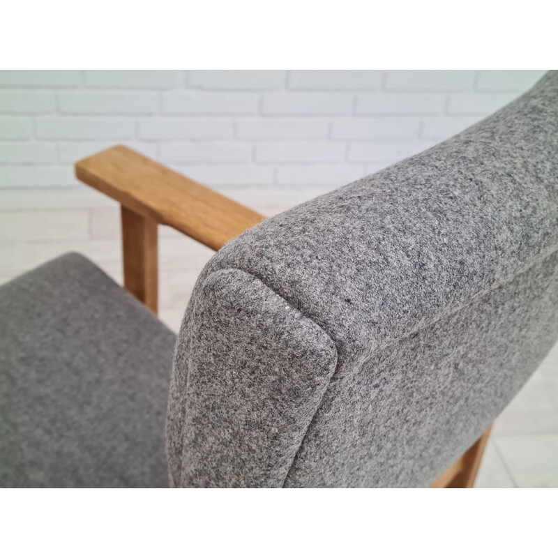 Vintage GE 163A oak and wool armchair by H.J.Wegner, Denmark 1970s