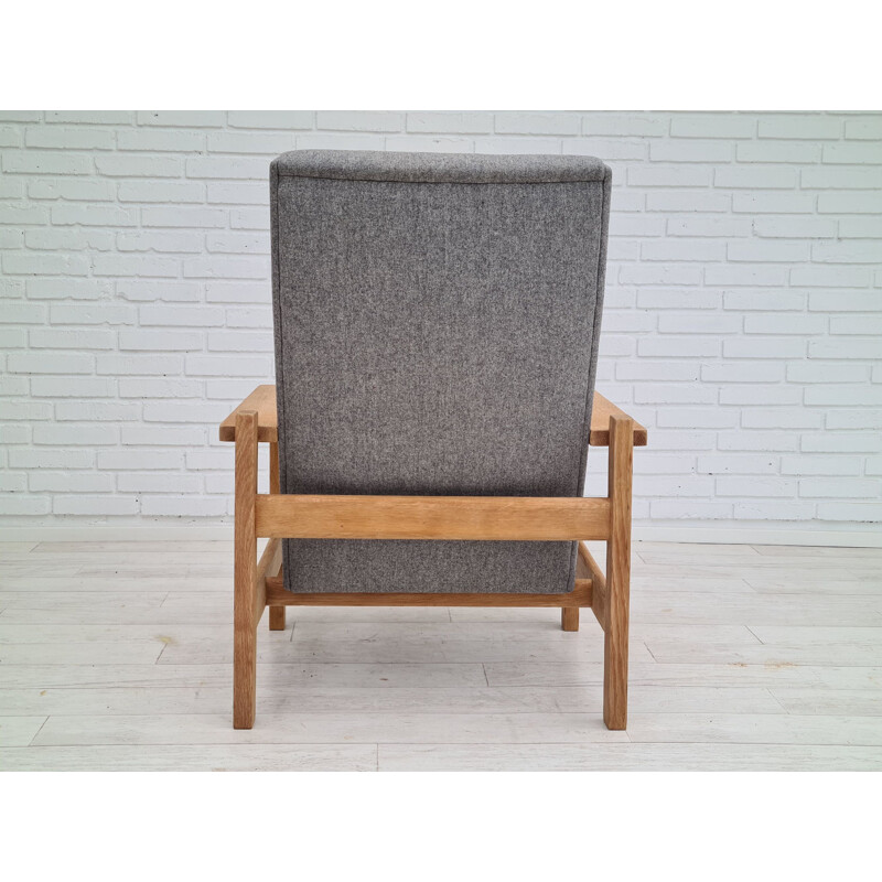 Vintage GE 163A oak and wool armchair by H.J.Wegner, Denmark 1970s