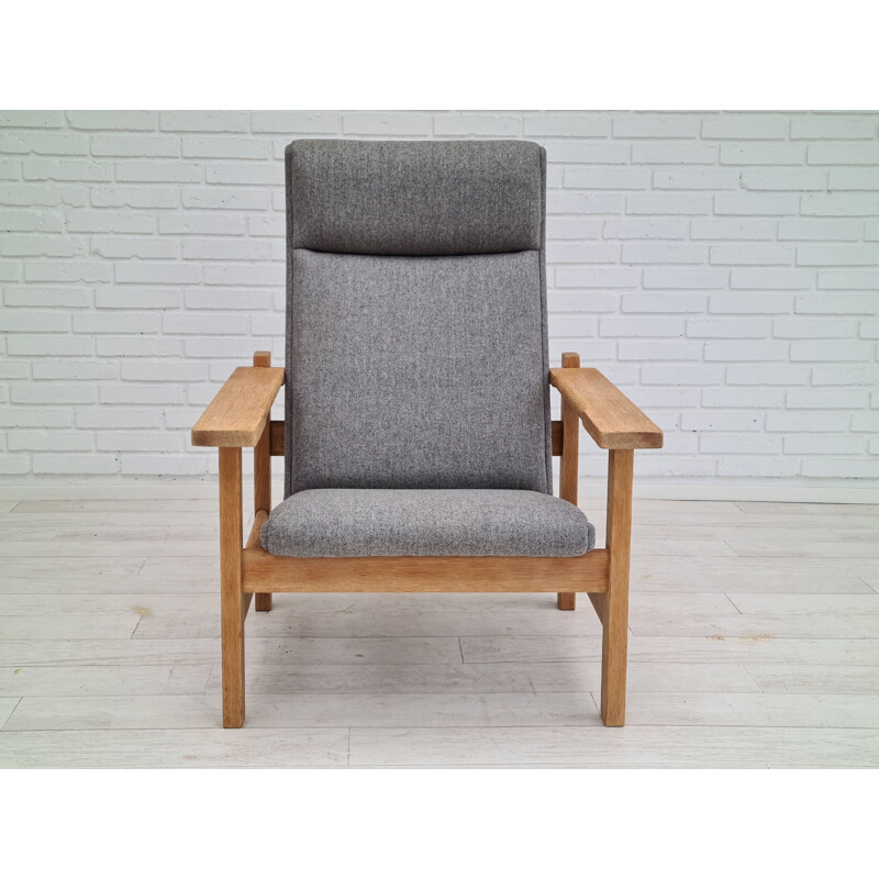 Vintage GE 163A oak and wool armchair by H.J.Wegner, Denmark 1970s