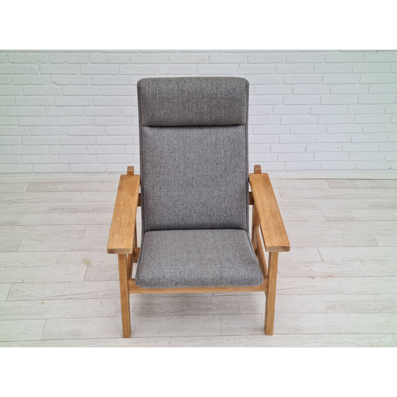 Vintage GE 163A oak and wool armchair by H.J.Wegner, Denmark 1970s