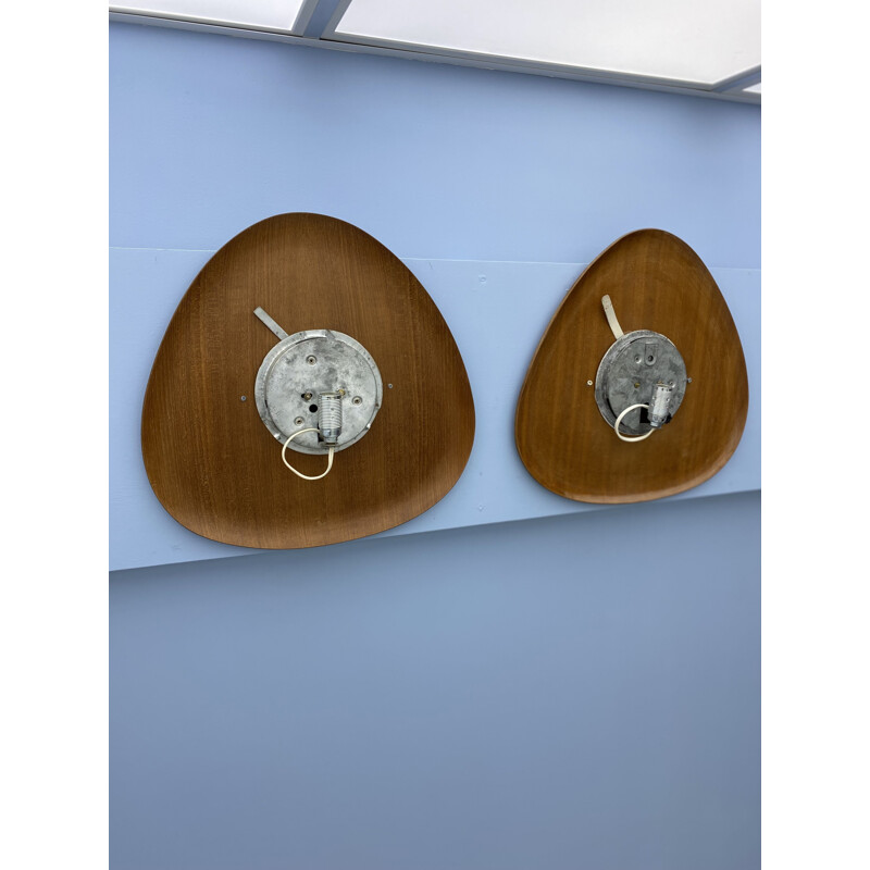 Pair of vintage teak and opaline sconces by Goffredo Reggiani