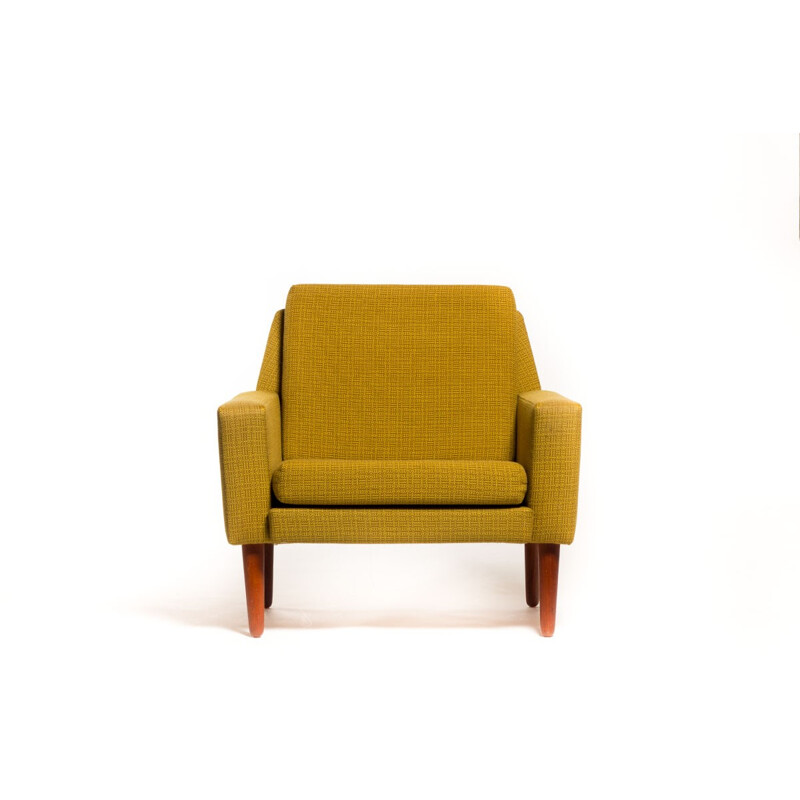 Danish easy chair in teak and yellow fabric - 1950s