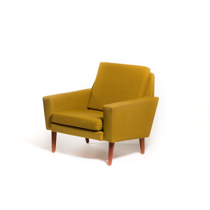 Danish easy chair in teak and yellow fabric - 1950s