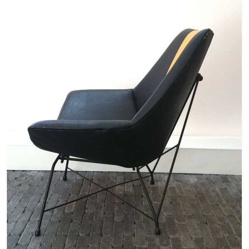 Saporiti "Kosmos" armchair in black and yellow, Augusto BOZZI - 1950s