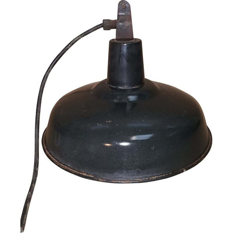 Industrial black metal hanging lamp - 1940s
