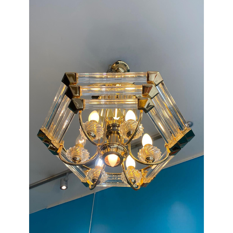 Vintage brass and glass chandelier by Paolo Venini 