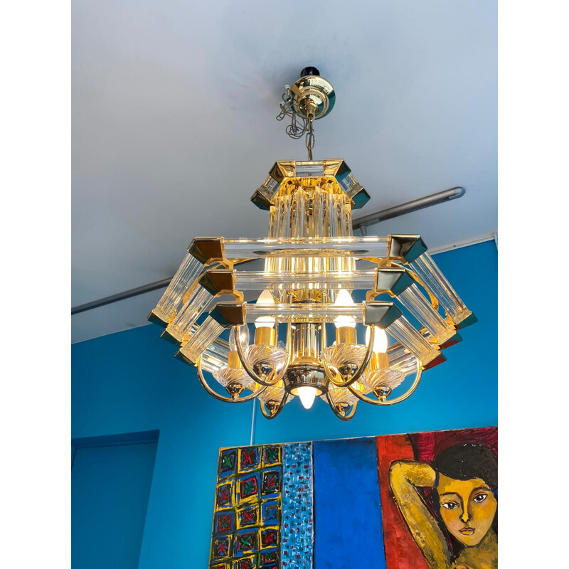 Vintage brass and glass chandelier by Paolo Venini 