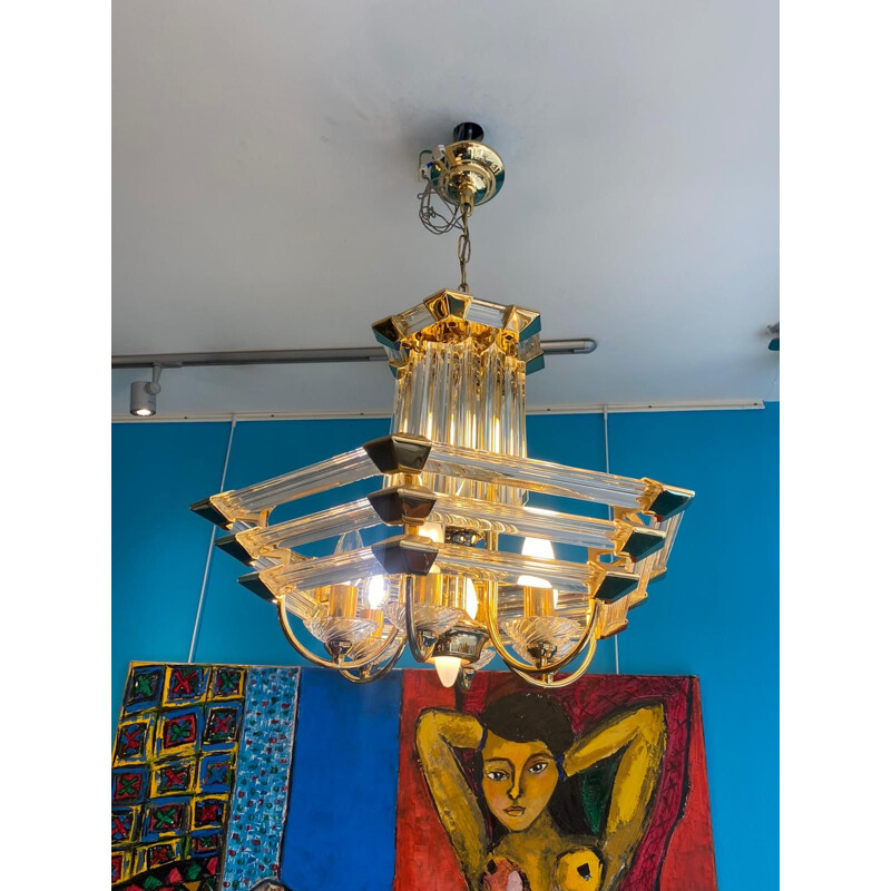 Vintage brass and glass chandelier by Paolo Venini 