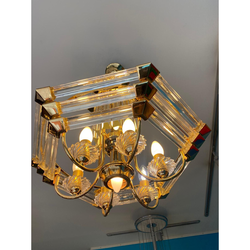 Vintage brass and glass chandelier by Paolo Venini 