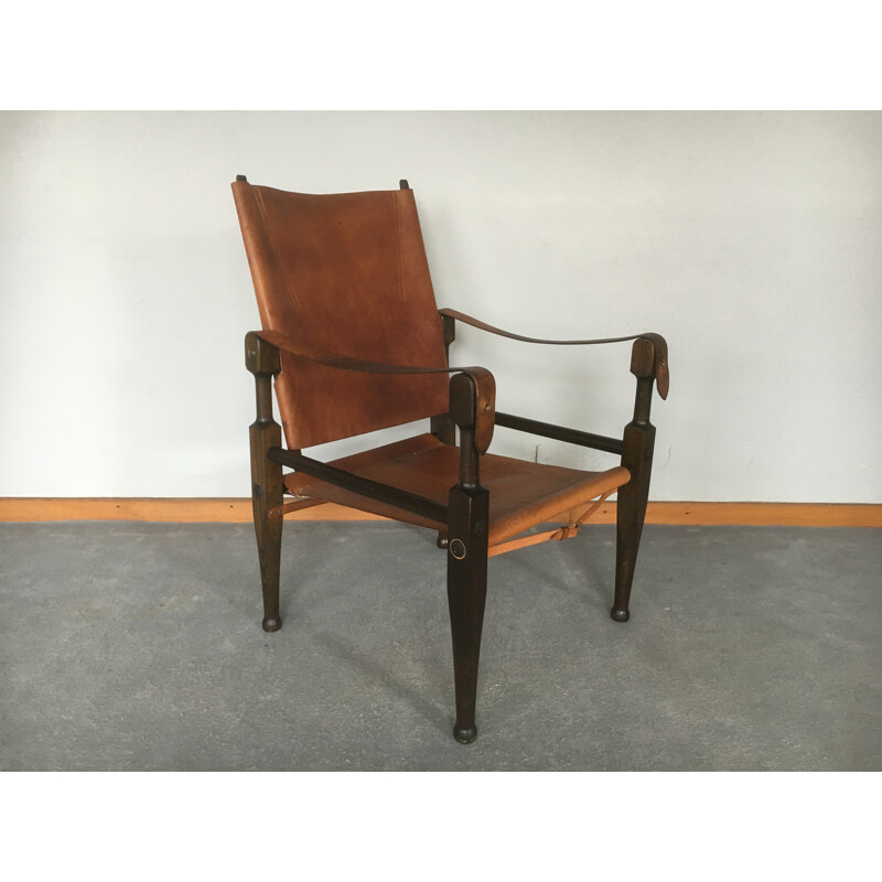 Fauteuil "Safari" Wonhbedarf en cuir brun et hêtre, Wilhelm KIENZLE - 1950