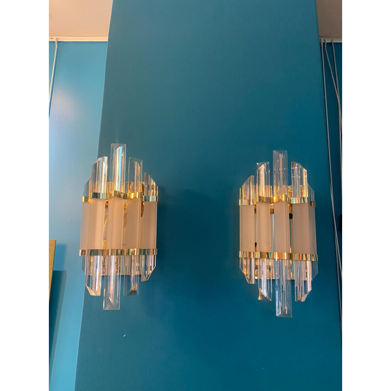 Pair of vintage sconces in glass and brass by Paolo Venini