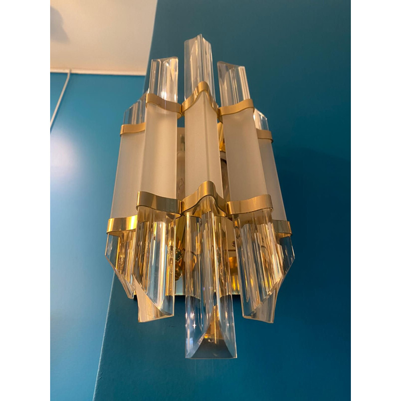 Pair of vintage sconces in glass and brass by Paolo Venini