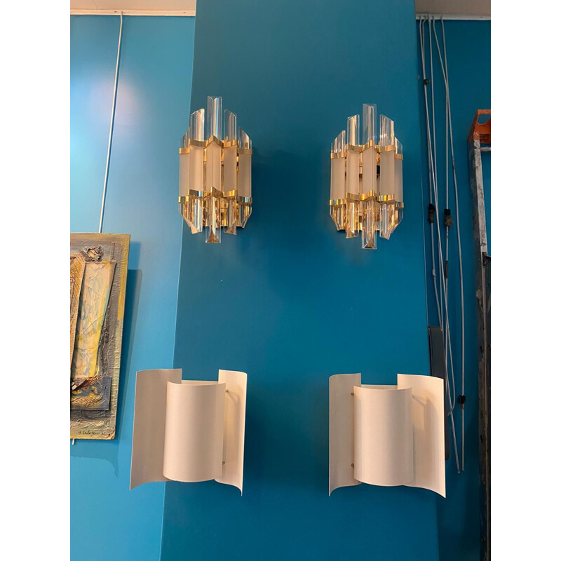 Pair of vintage sconces in glass and brass by Paolo Venini
