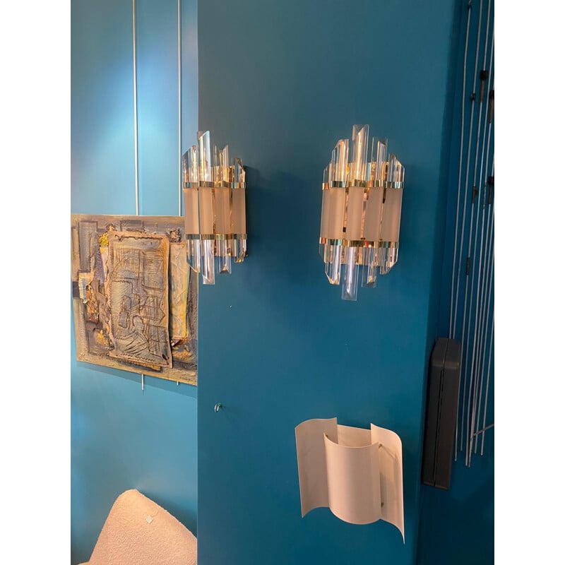 Pair of vintage sconces in glass and brass by Paolo Venini