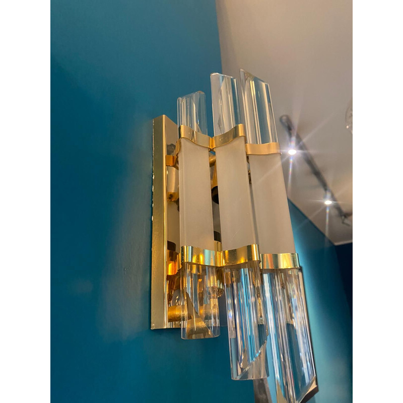 Pair of vintage sconces in glass and brass by Paolo Venini