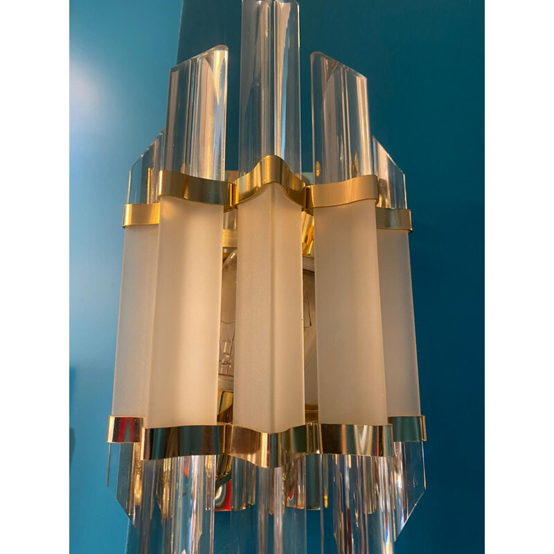 Pair of vintage sconces in glass and brass by Paolo Venini