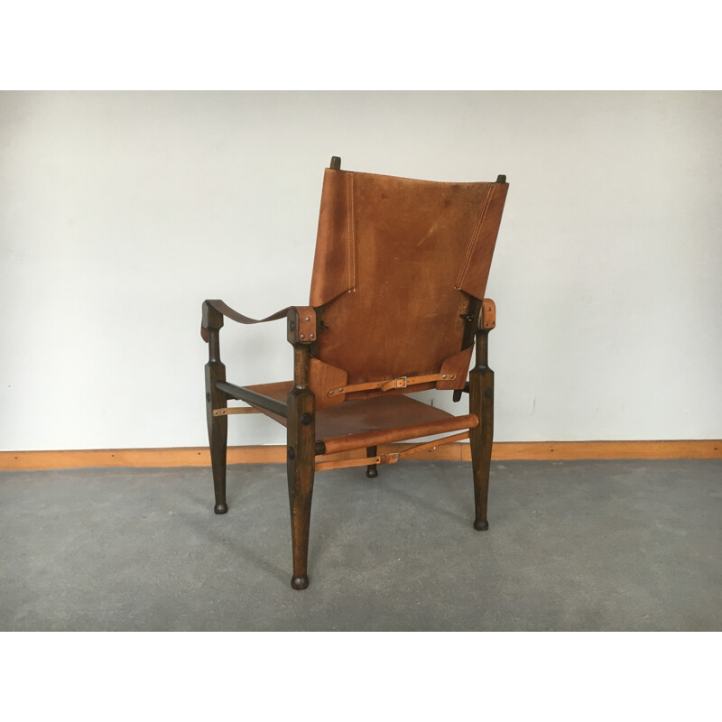 Wohnbedarf "Safari" armchair in brown leather and beech, Wilhelm KIENZLE - 1950s