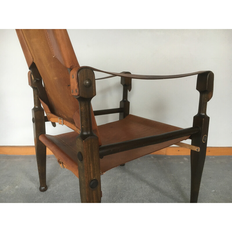 Wohnbedarf "Safari" armchair in brown leather and beech, Wilhelm KIENZLE - 1950s