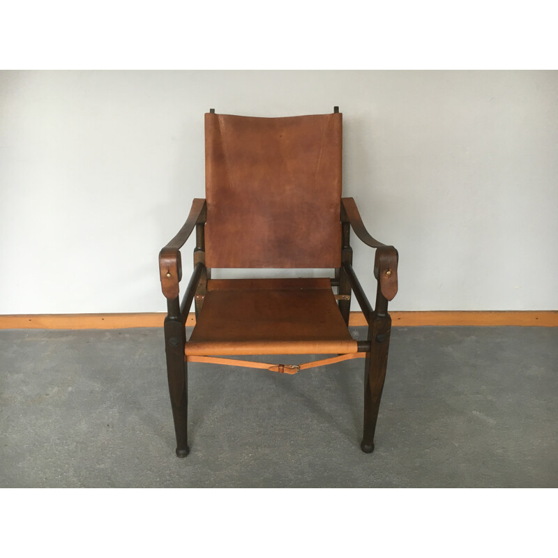 Fauteuil "Safari" Wonhbedarf en cuir brun et hêtre, Wilhelm KIENZLE - 1950