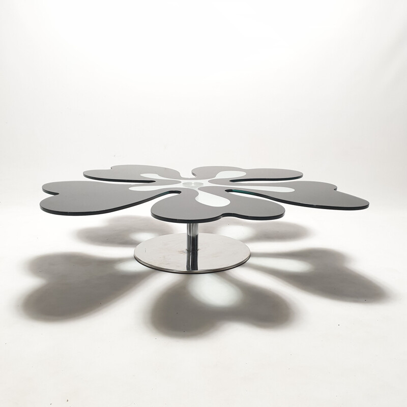 Flowered vintage coffee table in chrome and glass, Italy 1980
