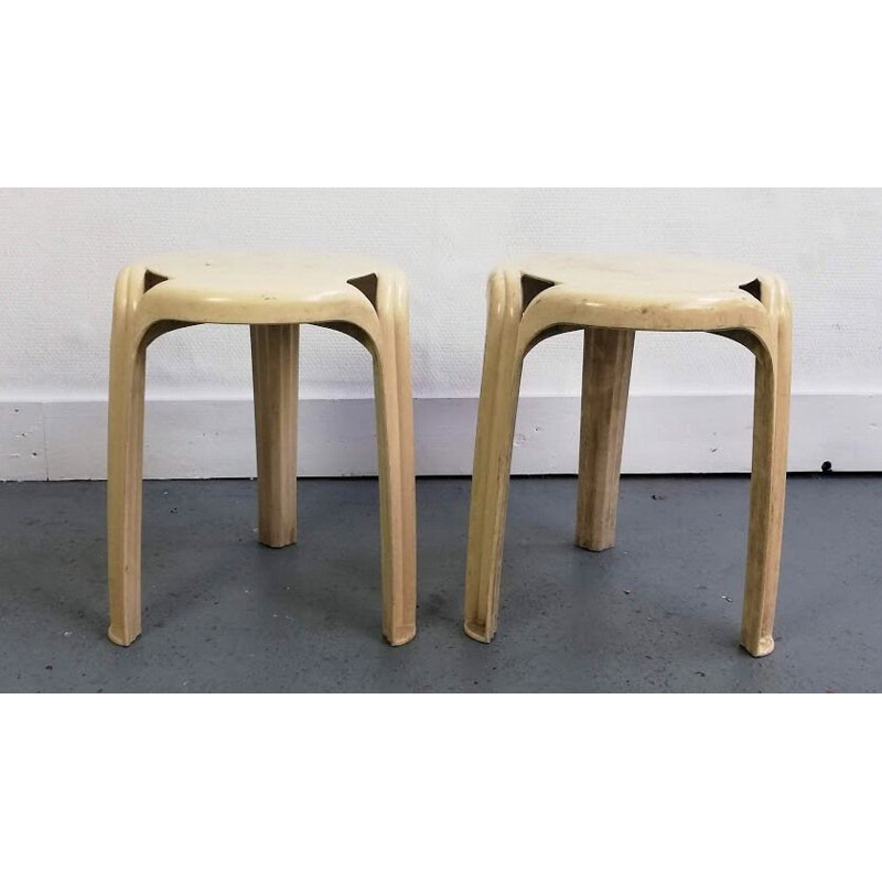 Pair of vintage tripod stools by Henry Massonet